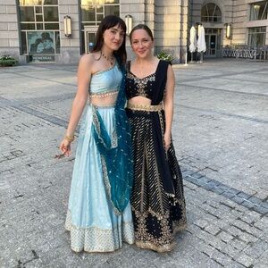 Elegant Blue and Black Maxi Dress